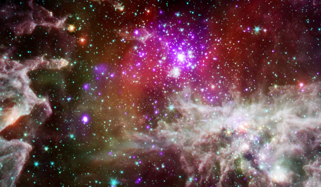 A composite image of NGC 281, taken at Chandra X-Ray Observatory, credit NASA/CXC/CfA/S.Wolk; IR: NASA/JPL/CfA/S.Wolk