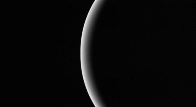 The crescent of Uranus, taken by Voyager 1. Credit NASA