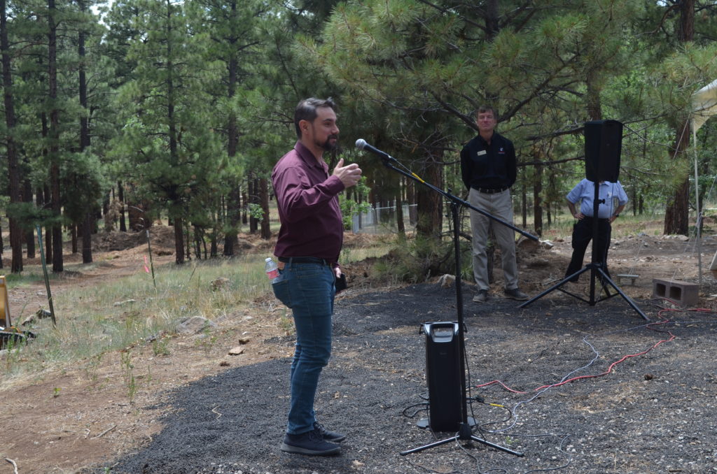 Flagstaff Mayor Paul Deasy addresses crowd at Lowell Observatory's groundbrakign ceremony for its new Astronomy Discovery Center