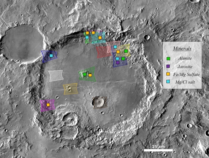 Columbus Crater on Mars, indicating salts