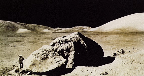 Schmitt exploring "Split Rock" on the Moon. | NASA